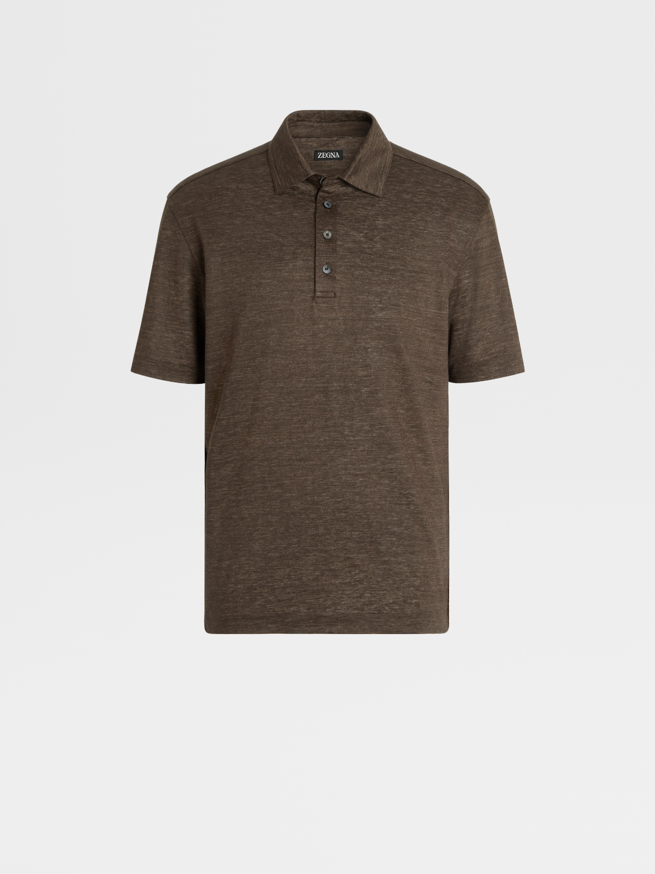 Dark Brown Pure Linen Short-sleeve Polo